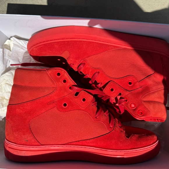Balenciaga Men's Red Nu-buck Suede/Rubber Hi Top Sneaker - Picture 5 of 9